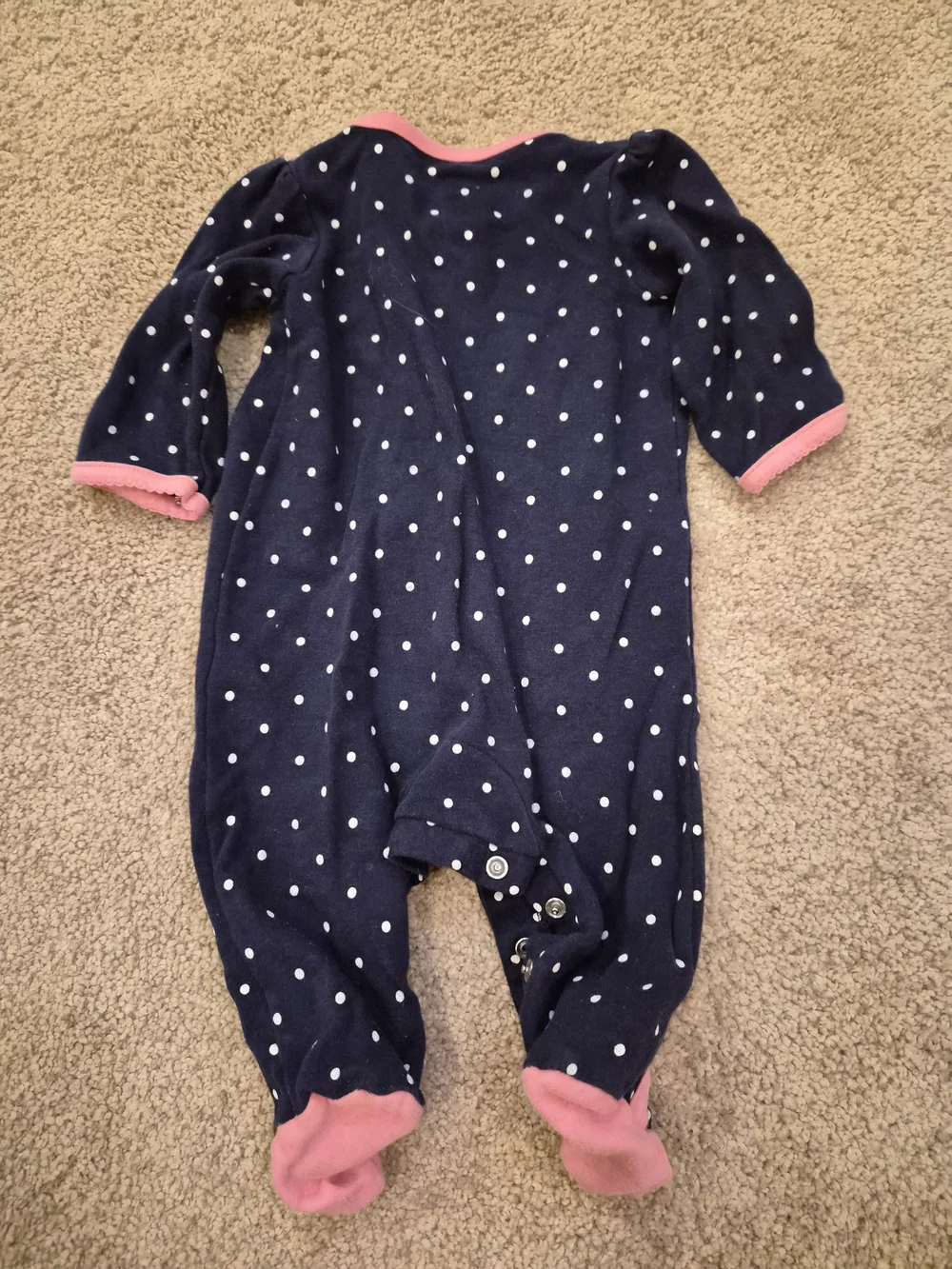 Girls Carter's Navy Polka Dot Footed One-Piece Pink Trim Giraffe 6 Months